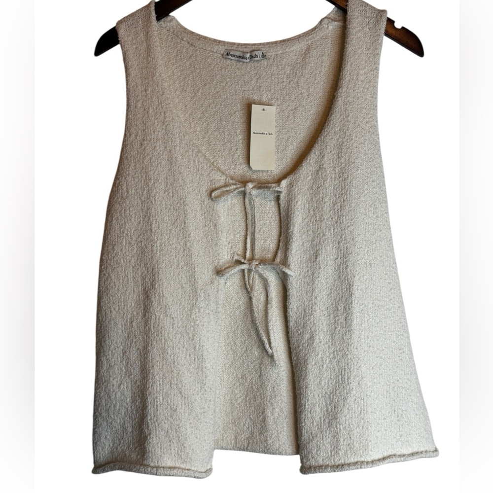 Abercrombie & Fitch Cream Textured Tank Top with Front Ties